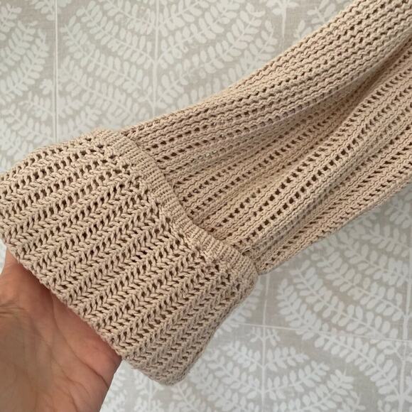 Kate Hill Tan/Neutral Cotton Open Knit Open Front Long Cardigan Cuffed Sleeve 3X - Picture 6 of 10